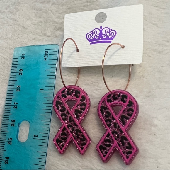 Breast cancer awareness leopard cheetah print ribbon earrings - Picture 3 of 3